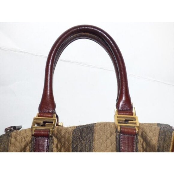 Fendi Pequin Brown Canvas and Leather Satchel Top Handle Key Quilted - Picture 9 of 12